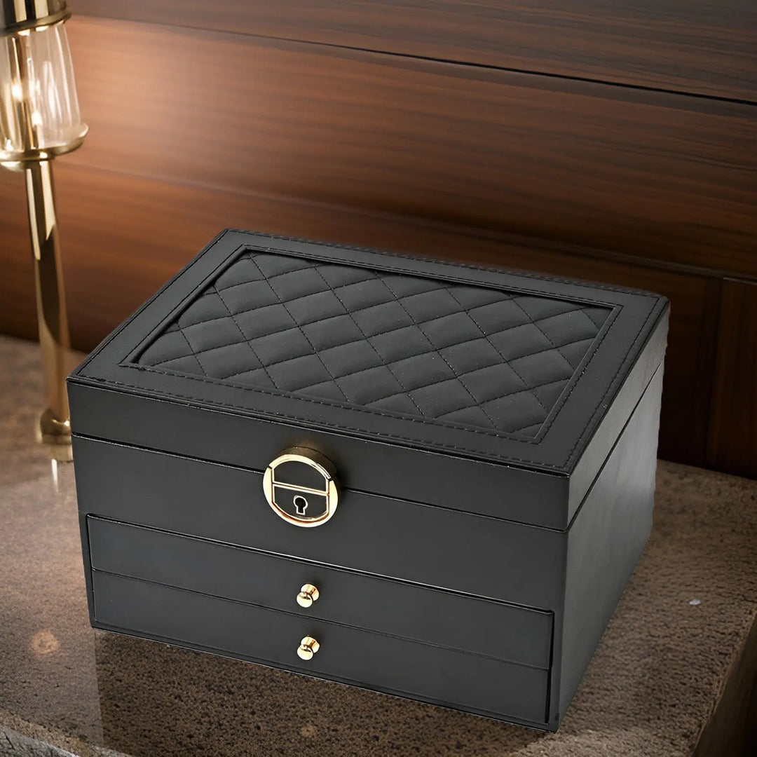 Schmuckbox | Mehrschichtig Luxuriös Stilvoll Langlebig PU-Leder Vielseitig-Schwarz-Luzern Mode