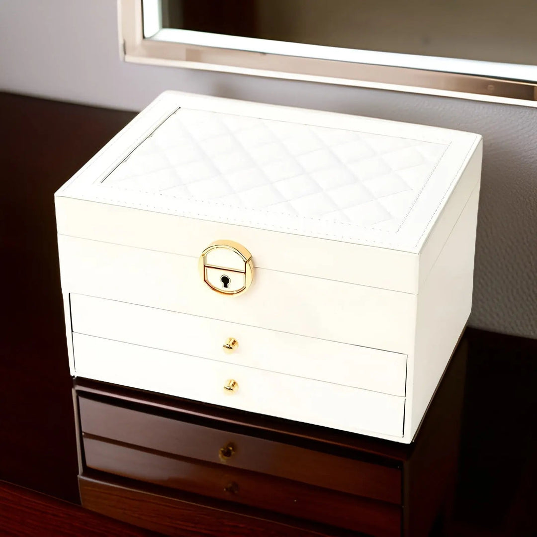 Schmuckbox | Mehrschichtig Luxuriös Stilvoll Langlebig PU-Leder Vielseitig-Weiß-Luzern Mode