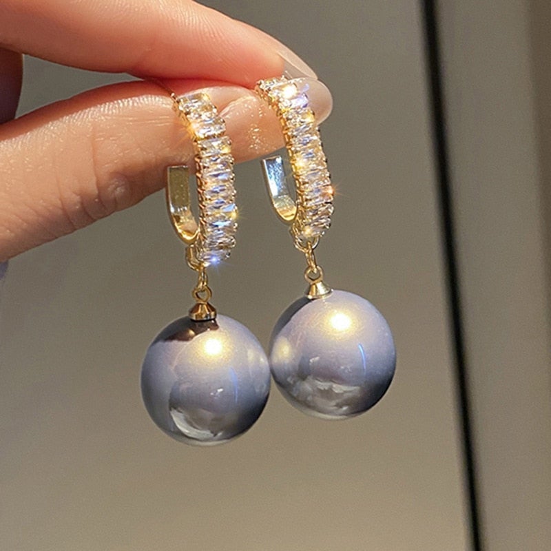 Ohrringe für Damen | Perlen | Gold | Zirkonia | Klassisch | Stilvoll-Blau-Luzern Mode