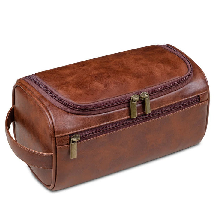 Luxe Kosmetiktasche | Leder | Dreilagig | Geräumig | Reißverschluss | Haken-Braun-Luzern Mode