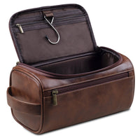 Luxe Kosmetiktasche | Leder | Dreilagig | Geräumig | Reißverschluss | Haken-Dunkelbraun-Luzern Mode