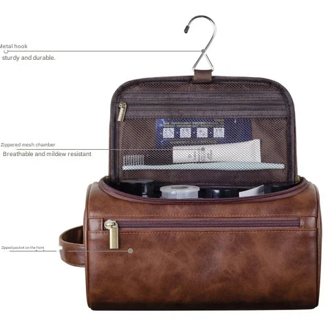 Luxe Kosmetiktasche | Leder | Dreilagig | Geräumig | Reißverschluss | Haken-Luzern Mode