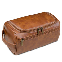Luxe Kosmetiktasche | Leder | Dreilagig | Geräumig | Reißverschluss | Haken-Lichtbraun-Luzern Mode