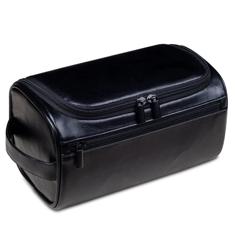 Luxe Kosmetiktasche | Leder | Dreilagig | Geräumig | Reißverschluss | Haken-Schwarz-Luzern Mode