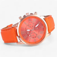 Damenarmbanduhr | Wasserdicht | Lederband | Rund | Römische Ziffern-Orange-Luzern Mode
