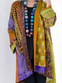 Boho Damen Kimono Cardigan mit Ethno Muster und Perlenkette-Gelb-S-Luzern Mode