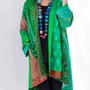 Boho Damen Kimono Cardigan mit Ethno Muster und Perlenkette-Grün-S-Luzern Mode