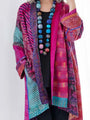 Boho Damen Kimono Cardigan mit Ethno Muster und Perlenkette-Rosa-S-Luzern Mode