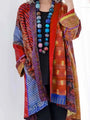 Boho Damen Kimono Cardigan mit Ethno Muster und Perlenkette-Rot-S-Luzern Mode