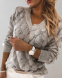 Damen Strickpullover V-Ausschnitt Zopfmuster Elegant-XS-Grau-Luzern Mode