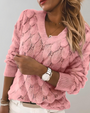 Damen Strickpullover V-Ausschnitt Zopfmuster Elegant-XS-Rosa-Luzern Mode