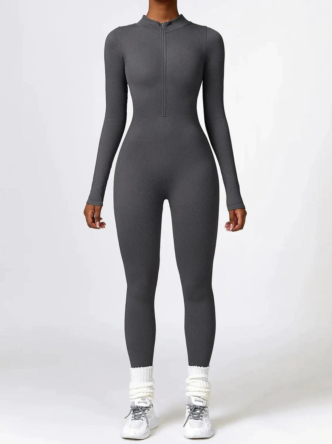 Damen Jumpsuit Langarm Einteiler Sportlich Bequem-Grau-XS-Luzern Mode