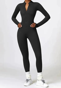 Damen Jumpsuit Langarm Einteiler Sportlich Bequem-Schwarz-XS-Luzern Mode