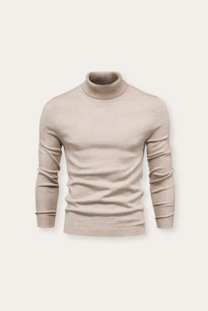 Herren Rollkragenpullover aus Baumwolle für Herbst/Winter-Beige-S-Luzern Mode