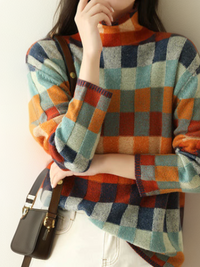 Damen Rollkragenpullover Kariert - Modischer Strickpullover-Luzern Mode