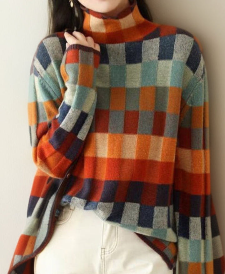 Damen Rollkragenpullover Kariert - Modischer Strickpullover-S-Luzern Mode