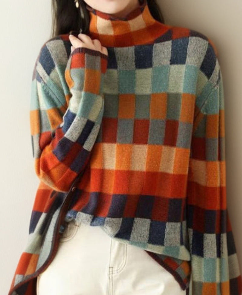 Damen Rollkragenpullover Kariert - Modischer Strickpullover-S-Luzern Mode