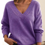 Damen V-Ausschnitt Pullover Strickmode Herbst Winter-LIla-S-Luzern Mode