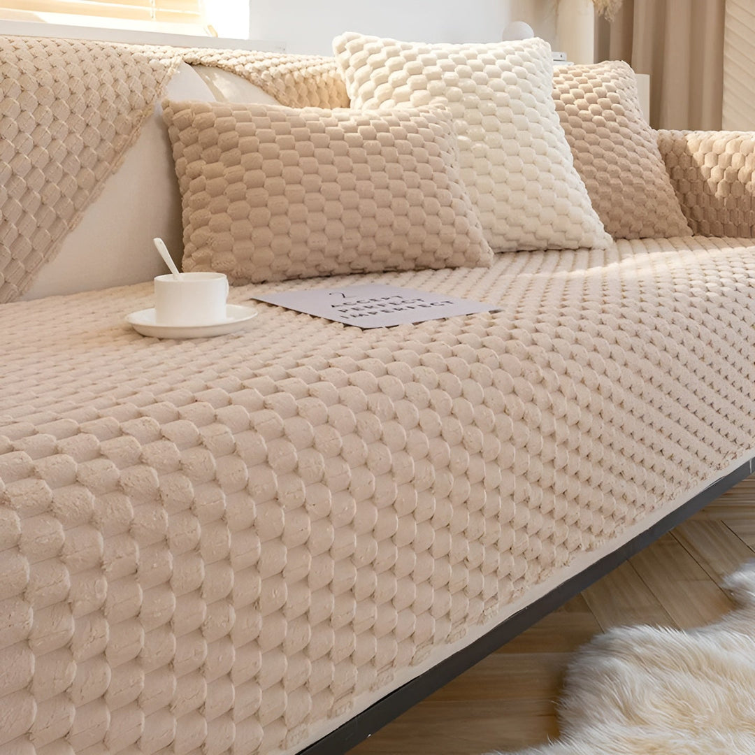 Sofabezug | Luxuriös Samt Schützend Anti-Rutsch Komfortabel Weich-Beige-1 zits - 90x120 cm-Luzern Mode