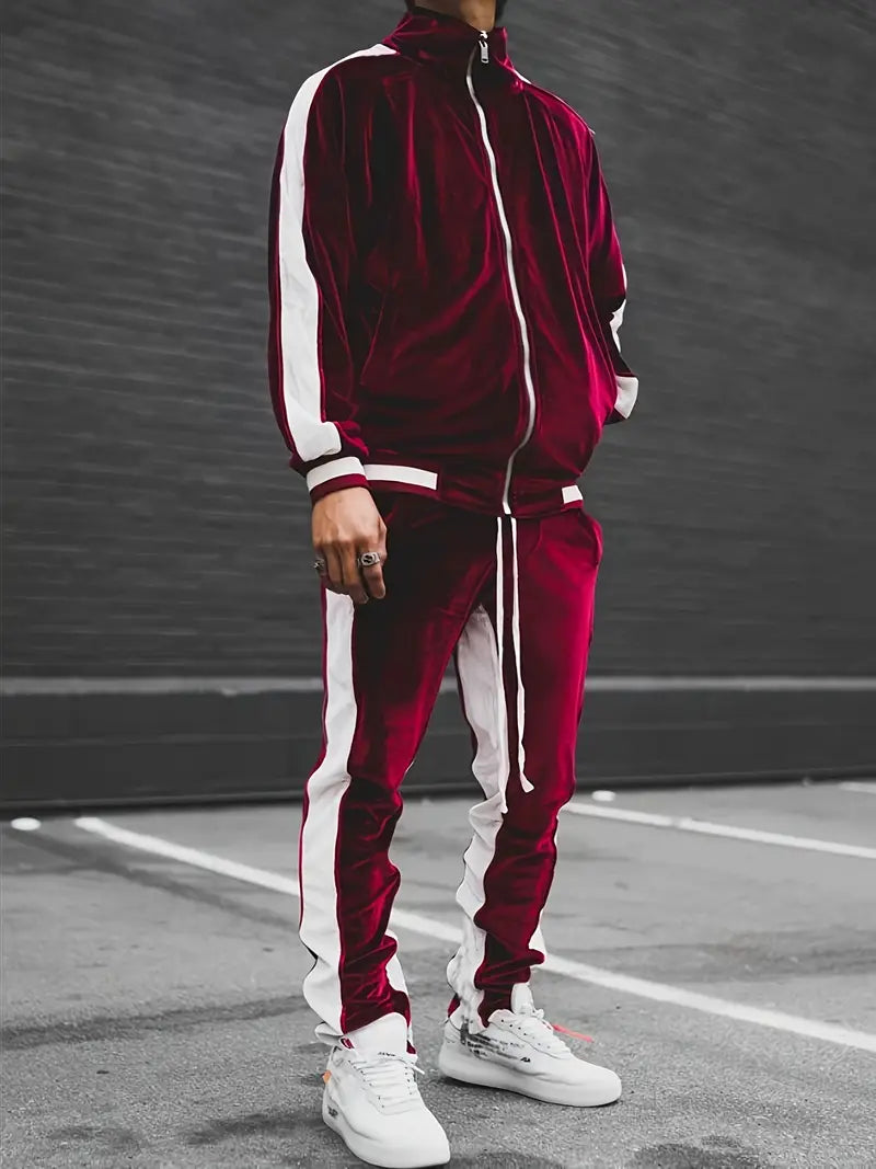 Herren Trainingsanzug Sportbekleidung Jogginganzug Set-Burgund-S-Luzern Mode