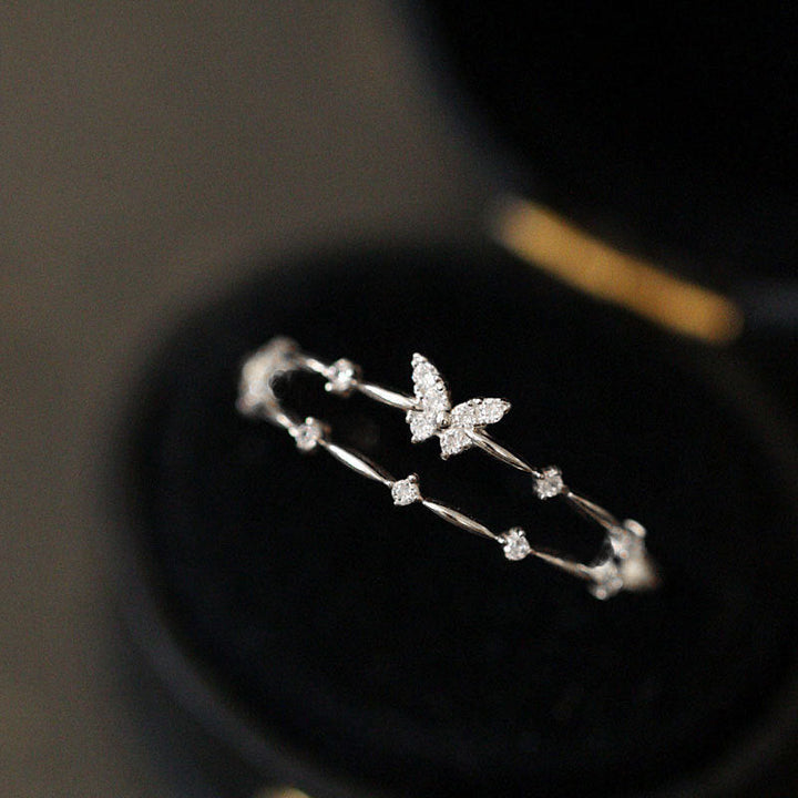 Damen-Schmetterlings-Ring | Verstellbar Silber Gold Langlebig Stilvoll Einzigartig-Silber-Luzern Mode