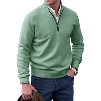 Herren Strickpullover mit Reißverschluss und Stehkragen-Grün-M-Luzern Mode
