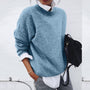 Damen Oversize Pullover - Bequemer Strickpullover Trend-Blau-S-Luzern Mode