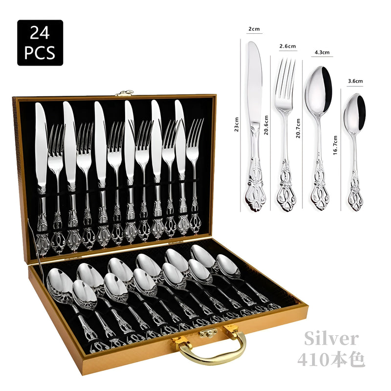 Besteckset | 24-teilig Stilvoll Gold Silber Langlebig Edelstahl Ergonomisch-Luzern Mode