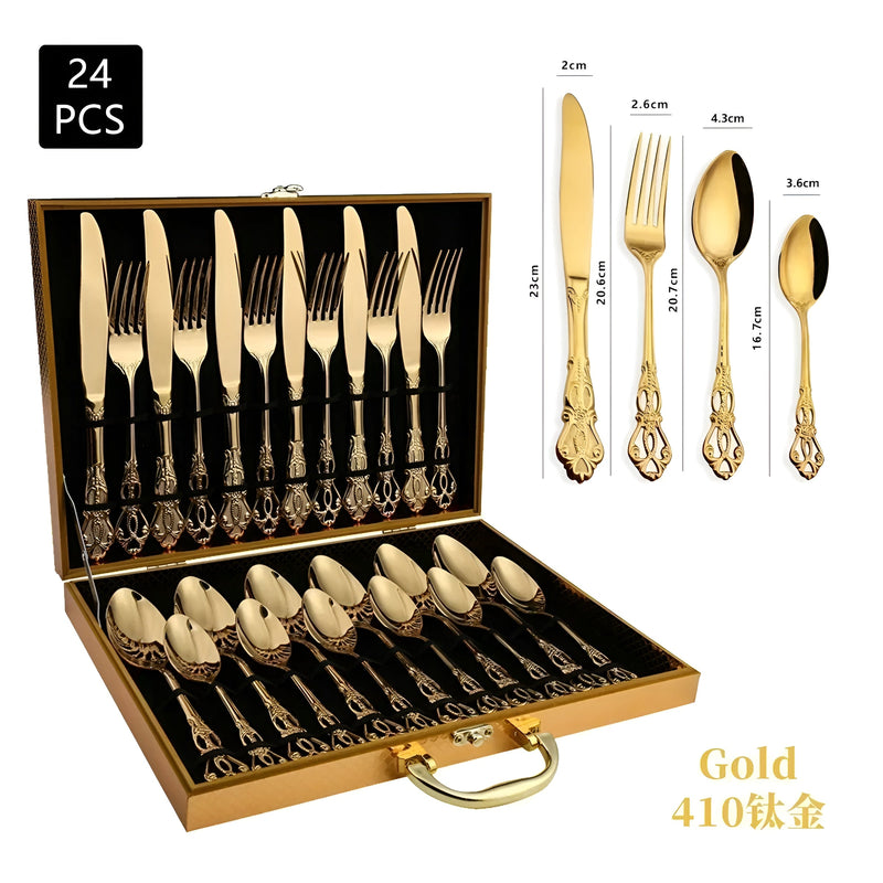 Besteckset | 24-teilig Stilvoll Gold Silber Langlebig Edelstahl Ergonomisch-Luzern Mode
