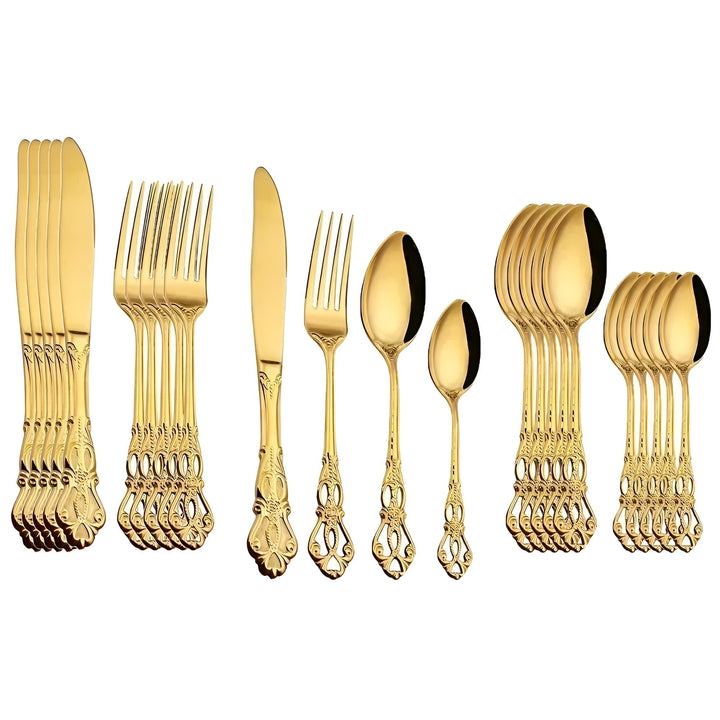 Besteckset | 24-teilig Stilvoll Gold Silber Langlebig Edelstahl Ergonomisch-Gold-Luzern Mode
