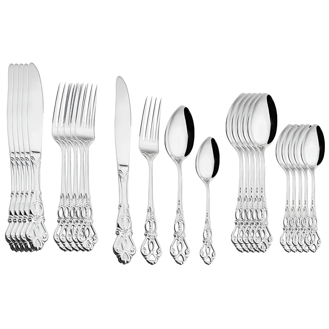 Besteckset | 24-teilig Stilvoll Gold Silber Langlebig Edelstahl Ergonomisch-Silber-Luzern Mode
