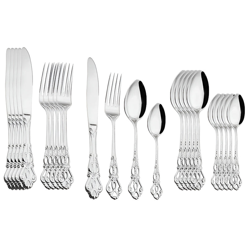 Besteckset | 24-teilig Stilvoll Gold Silber Langlebig Edelstahl Ergonomisch-Silber-Luzern Mode