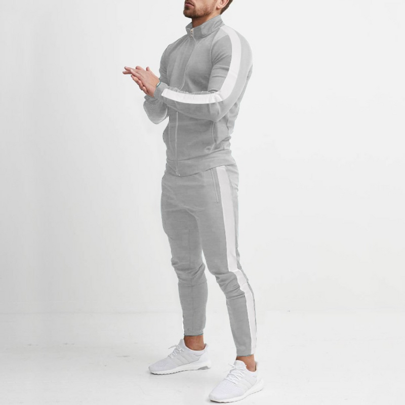 Herren Trainingsanzug mit Streifen - Sportbekleidung Set-Grau-S-Luzern Mode