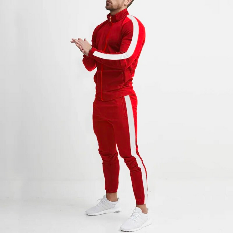Herren Trainingsanzug mit Streifen - Sportbekleidung Set-Rot-S-Luzern Mode