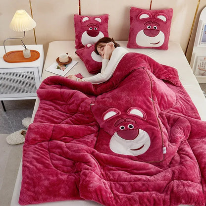 Cartoon-Decken- und Kissen-Set | Weich | Fleece | Warm | Decke | Kissen-Luzern Mode