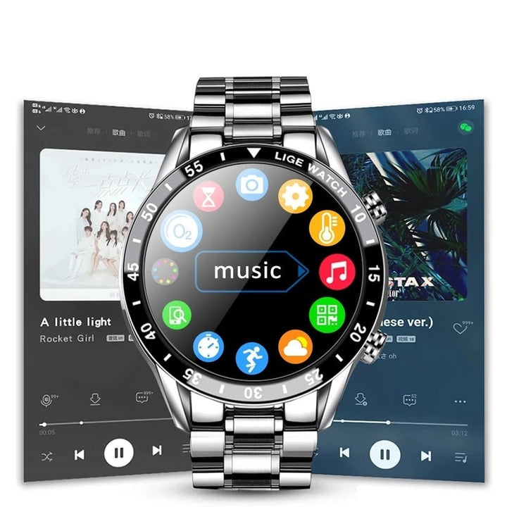 Herren Smartwatch | Luxus | Edelstahl-Armband | Magnetisches Laden | Bluetooth-Luzern Mode