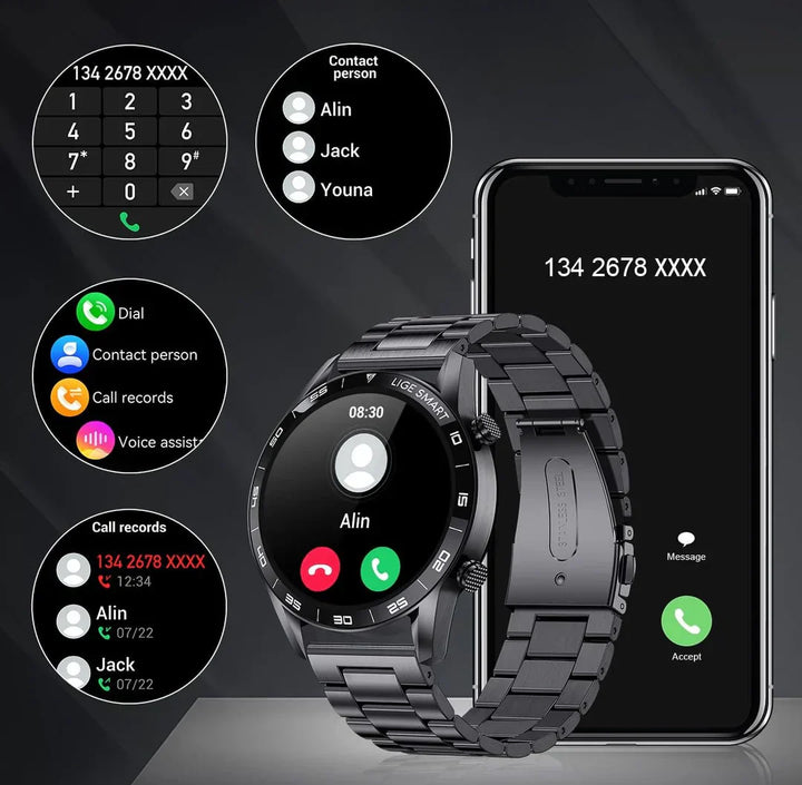 Herren Smartwatch | Luxus | Edelstahl-Armband | Magnetisches Laden | Bluetooth-Luzern Mode