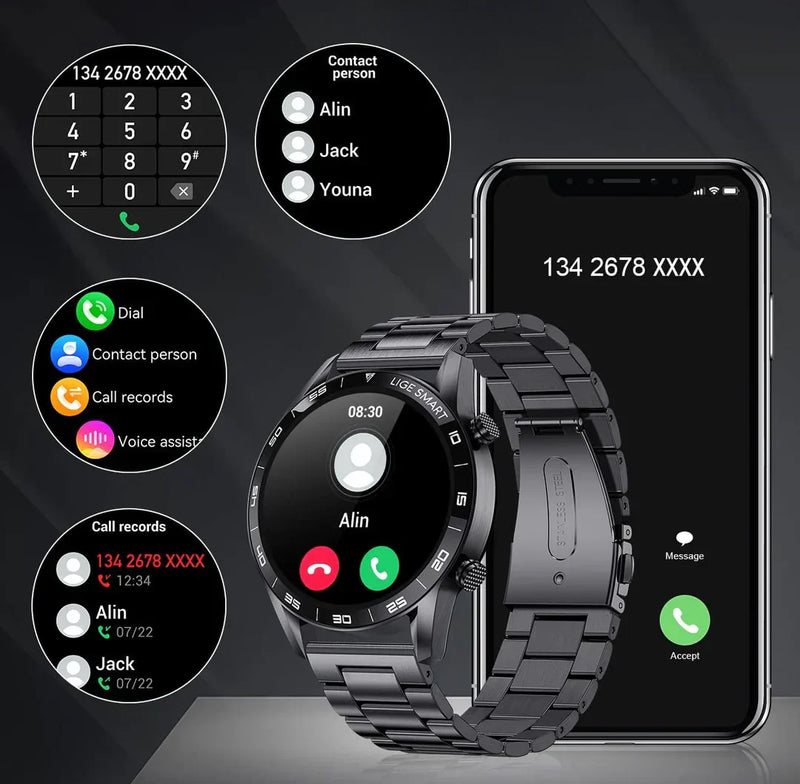 Herren Smartwatch | Luxus | Edelstahl-Armband | Magnetisches Laden | Bluetooth-Luzern Mode