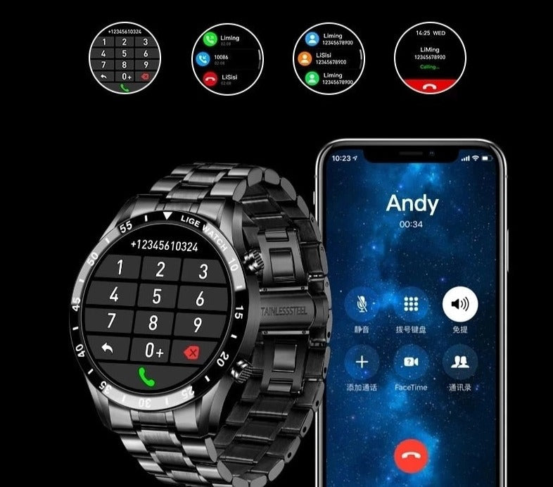 Herren Smartwatch | Luxus | Edelstahl-Armband | Magnetisches Laden | Bluetooth-Luzern Mode