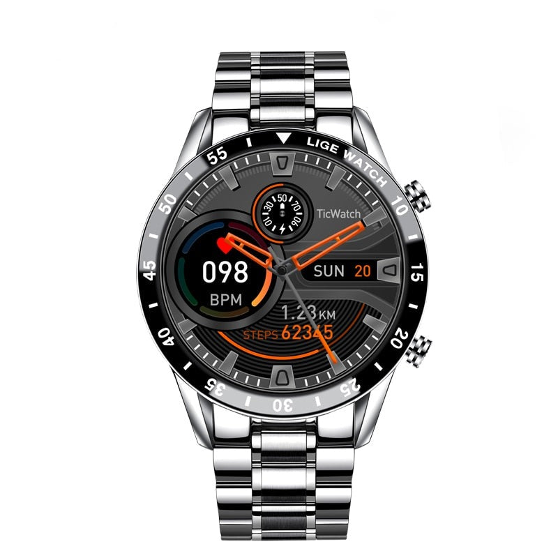 Herren Smartwatch | Luxus | Edelstahl-Armband | Magnetisches Laden | Bluetooth-Silber 40 mm-Luzern Mode