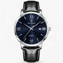 Herrenarmbanduhr | Lederband | Luxus | Rund | Römische Ziffern | Kalender-Silber Blau-Luzern Mode