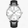 Herrenarmbanduhr | Lederband | Luxus | Rund | Römische Ziffern | Kalender-Silber Weiß-Luzern Mode