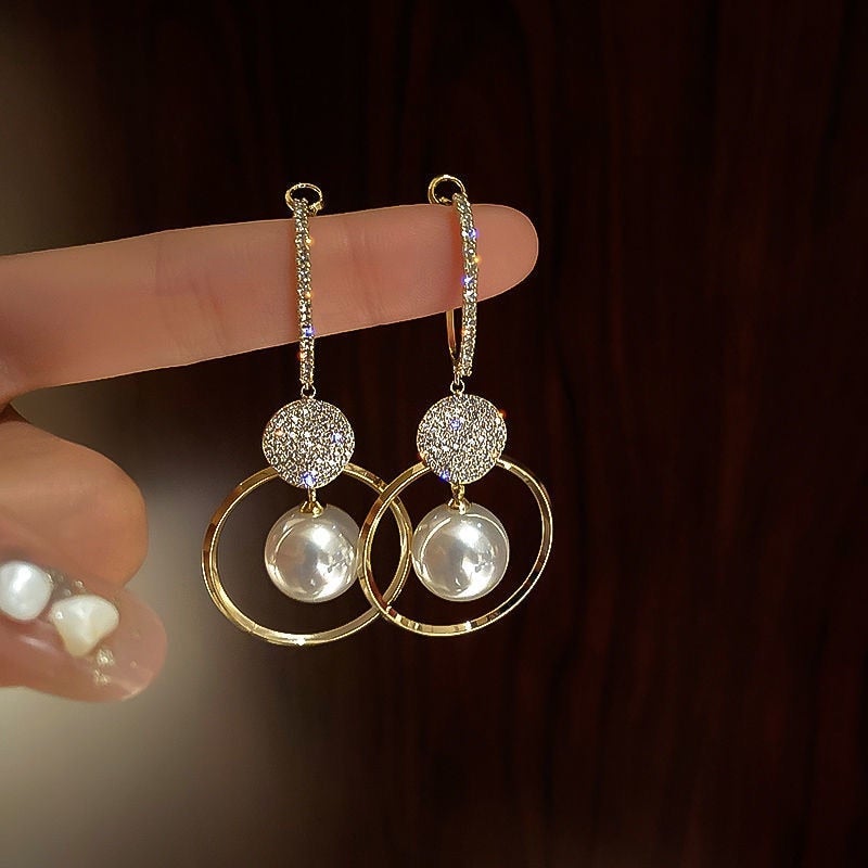 Ohrringe für Damen | Gold | Zirkonia | Perle | Stilvoll | Luxus-Luzern Mode