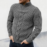Herren Strickpullover mit Zopfmuster und Stehkragen-Grau-M-Luzern Mode