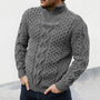 Herren Strickpullover mit Zopfmuster und Stehkragen-Grau-M-Luzern Mode