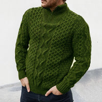 Herren Strickpullover mit Zopfmuster und Stehkragen-Grün-M-Luzern Mode