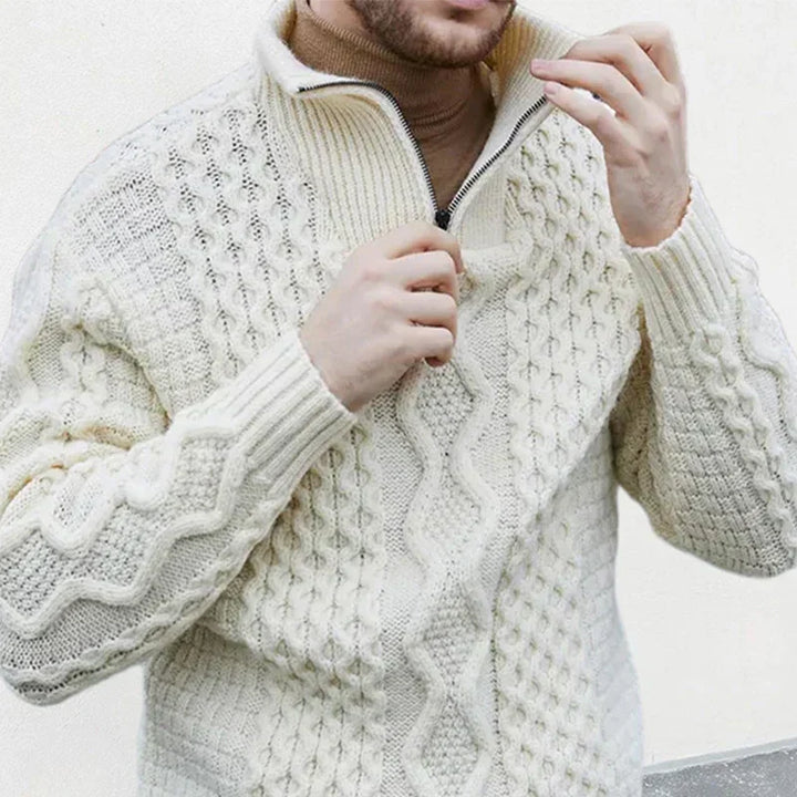 Herren Strickpullover mit Zopfmuster und Stehkragen-Luzern Mode