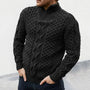 Herren Strickpullover mit Zopfmuster und Stehkragen-Schwarz-M-Luzern Mode