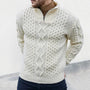 Herren Strickpullover mit Zopfmuster und Stehkragen-Weiß-M-Luzern Mode