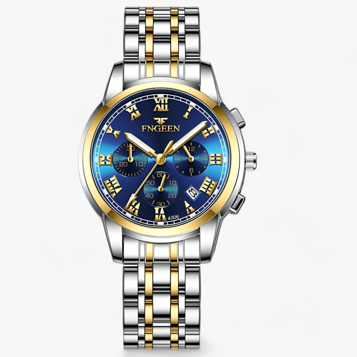 Luxus Herrenchronograph mit Edelstahlarmband und Datum-Gold Blau-Luzern Mode